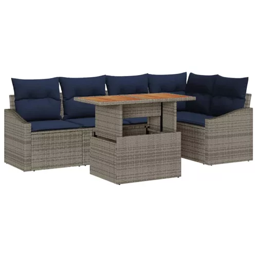  Kerti Kanapé Szett tárolóval 6 pcs Szürke Poli rattan