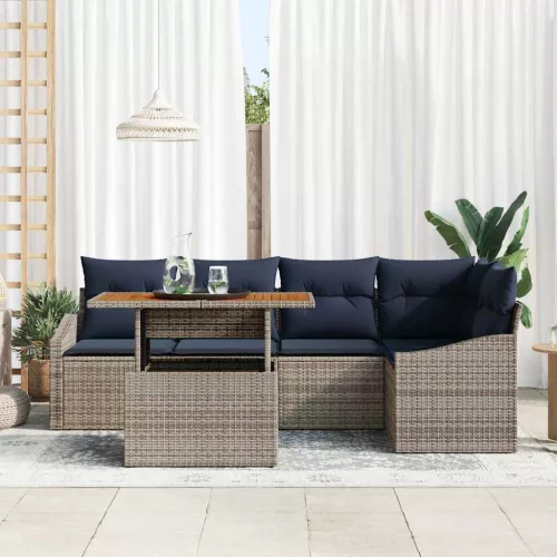  Kerti Kanapé Szett tárolóval 6 pcs Szürke Poli rattan