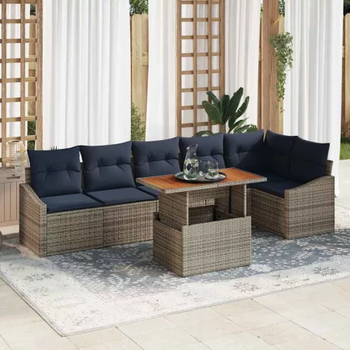  Kerti Kanapé Szett tárolóval 7 pcs Szürke Poli rattan