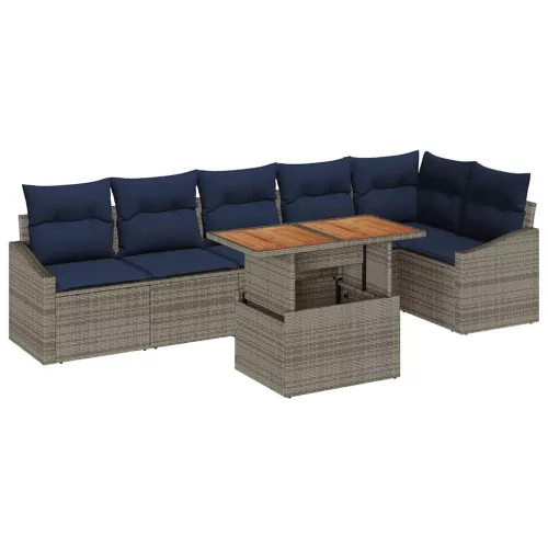  Kerti Kanapé Szett tárolóval 7 pcs Szürke Poli rattan
