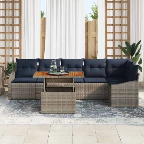  Kerti Kanapé Szett tárolóval 7 pcs Szürke Poli rattan