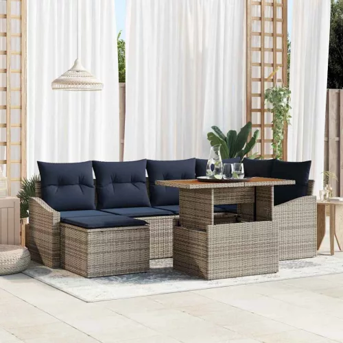  Kerti Kanapé Szett tárolóval 7 pcs Szürke Poli rattan