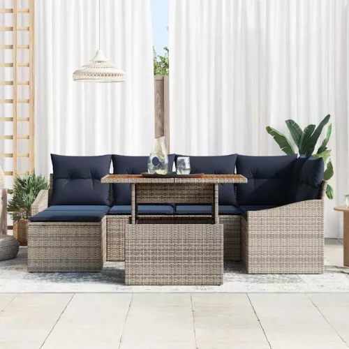  Kerti Kanapé Szett tárolóval 7 pcs Szürke Poli rattan
