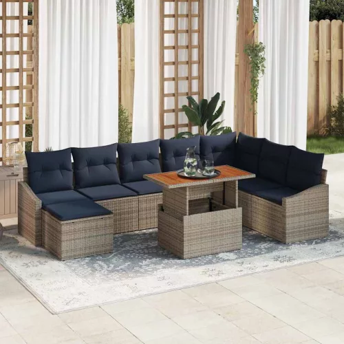  Kerti Kanapé Szett tárolóval 9 pcs Szürke Poli rattan
