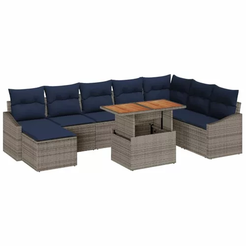  Kerti Kanapé Szett tárolóval 9 pcs Szürke Poli rattan