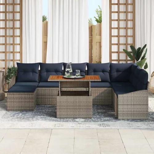  Kerti Kanapé Szett tárolóval 9 pcs Szürke Poli rattan