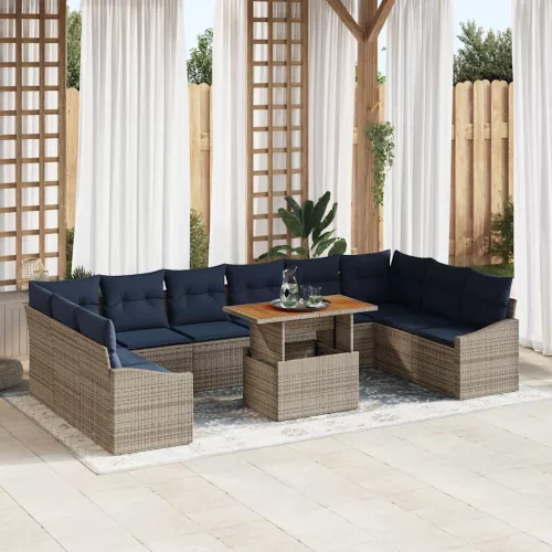  Kerti Kanapé Szett tárolóval 11 pcs Szürke Poli rattan