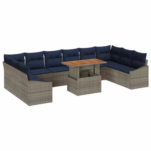  Kerti Kanapé Szett tárolóval 11 pcs Szürke Poli rattan