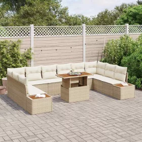  Kerti Kanapé Szett tárolóval 11 pcs Bézs Poli rattan