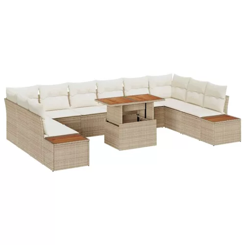  Kerti Kanapé Szett tárolóval 11 pcs Bézs Poli rattan