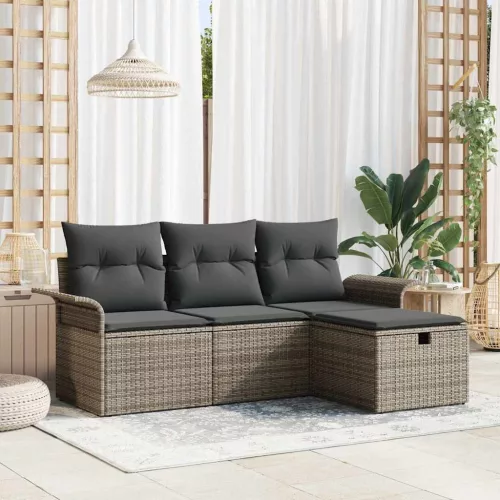  Kerti Kanapé Szett párnával tárolóval 4 pcs Szürke polirattan