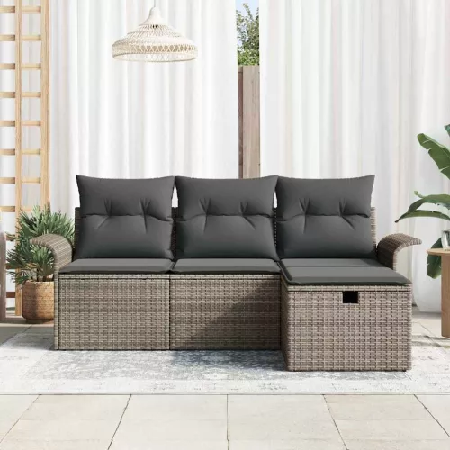  Kerti Kanapé Szett párnával tárolóval 4 pcs Szürke polirattan