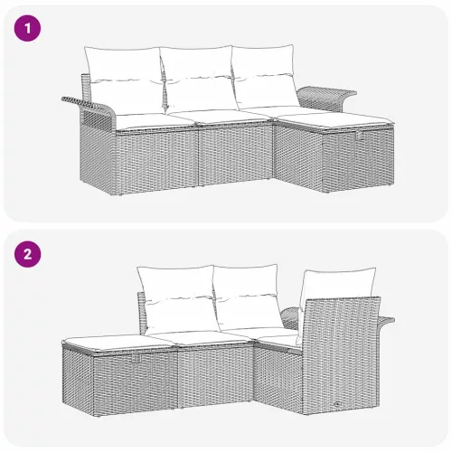  Kerti Kanapé Szett párnával tárolóval 4 pcs Szürke polirattan