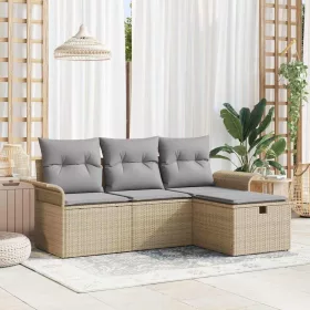    Kerti Kanapé Szett 4 pcs Beige és Világosszürke polirattan