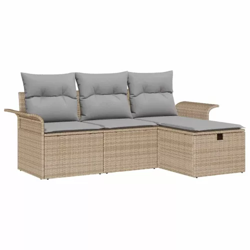  Kerti Kanapé Szett 4 pcs Beige és Világosszürke polirattan