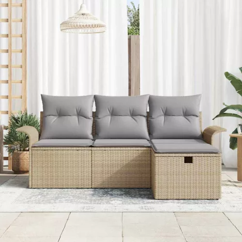  Kerti Kanapé Szett 4 pcs Beige és Világosszürke polirattan