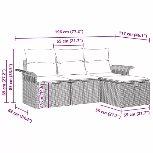  Kerti Kanapé Szett 4 pcs Beige és Világosszürke polirattan