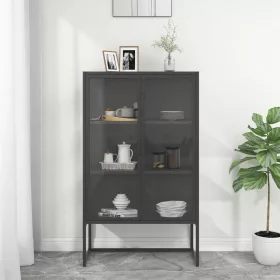    antracitszürke acél és edzett üveg magasszekrény 80x35x135 cm