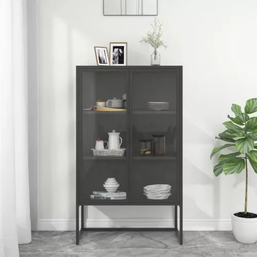  antracitszürke acél és edzett üveg magasszekrény 80x35x135 cm