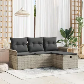    Kerti Kanapé Szett párnával 4 pcs Világosszürke Poli rattan