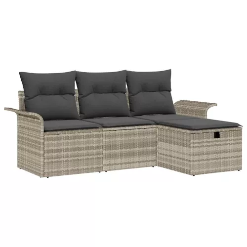 Kerti Kanapé Szett párnával 4 pcs Világosszürke Poli rattan