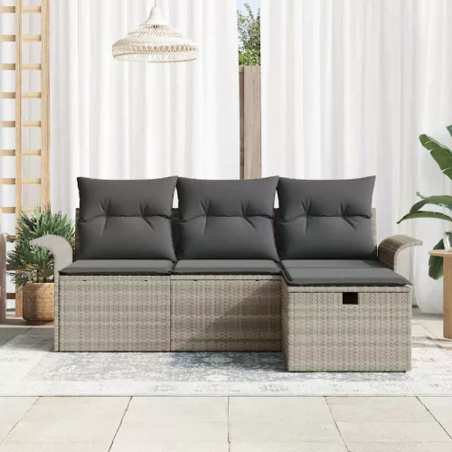  Kerti Kanapé Szett párnával 4 pcs Világosszürke Poli rattan