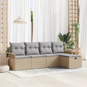    Kerti Kanapé Szett 5 pcs Beige és Világosszürke polirattan