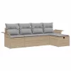  Kerti Kanapé Szett 5 pcs Beige és Világosszürke polirattan