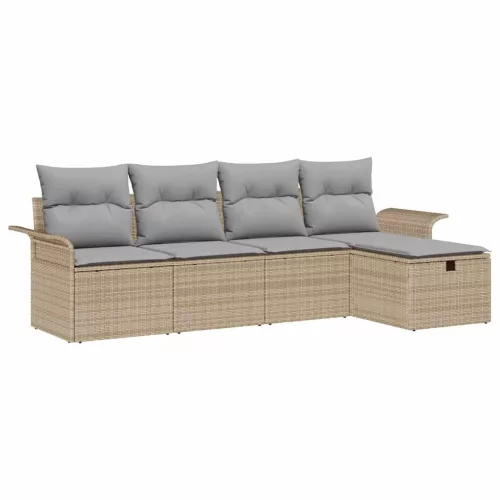  Kerti Kanapé Szett 5 pcs Beige és Világosszürke polirattan