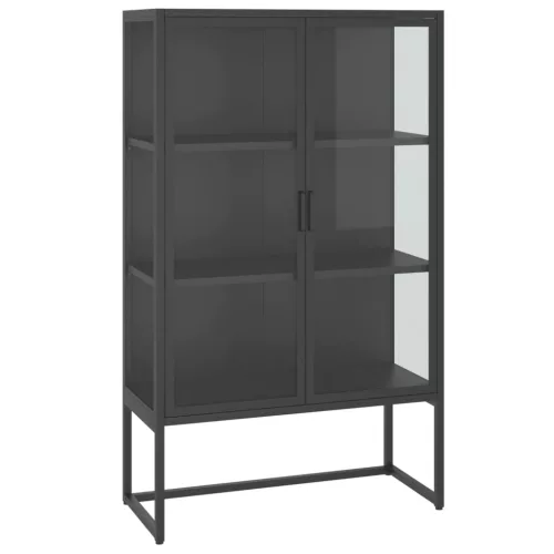  antracitszürke acél és edzett üveg magasszekrény 80x35x135 cm