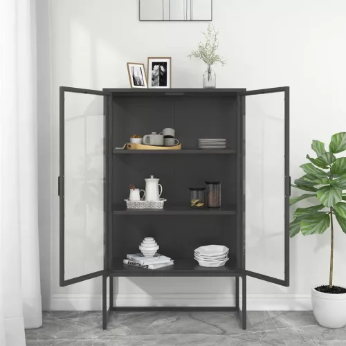  antracitszürke acél és edzett üveg magasszekrény 80x35x135 cm
