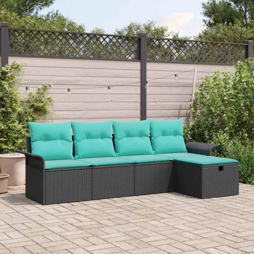  Kerti Kanapé Szett párnával 5 pcs Fekete és Türkiz polirattan