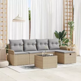    Kerti Kanapé Szett 6 pcs Beige és Világosszürke polirattan