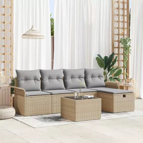 Kerti Kanapé Szett 6 pcs Beige és Világosszürke polirattan