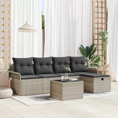  Kerti Kanapé Szett párnával 6 pcs Világosszürke polirattan