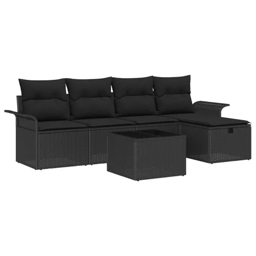  Kerti Kanapé Szett párnával tárolóval 6 pcs Fekete polirattan