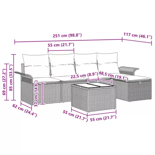  Kerti Kanapé Szett párnával 6 pcs Fekete és Türkiz polirattan