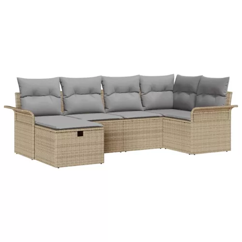  Kerti Kanapé Szett 6 pcs Beige és Világosszürke polirattan