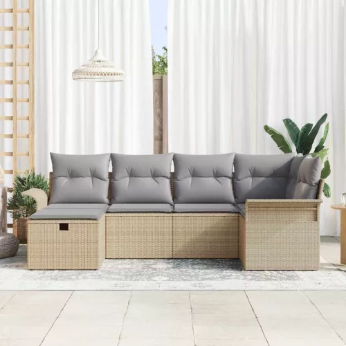  Kerti Kanapé Szett 6 pcs Beige és Világosszürke polirattan