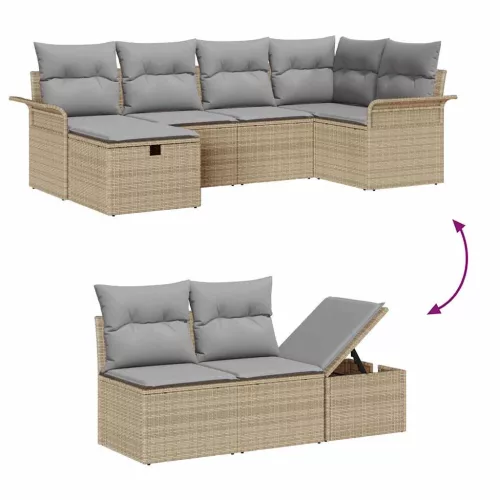  Kerti Kanapé Szett 6 pcs Beige és Világosszürke polirattan