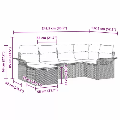 Kerti Kanapé Szett párnával 6 pcs Világosszürke polirattan