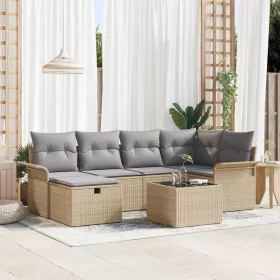    Kerti Kanapé Szett 7 pcs Beige és Világosszürke polirattan