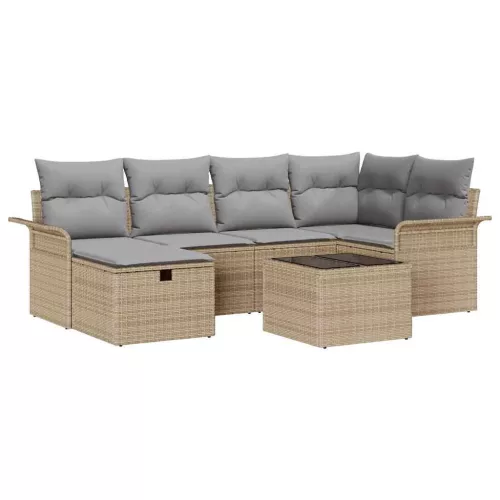  Kerti Kanapé Szett 7 pcs Beige és Világosszürke polirattan