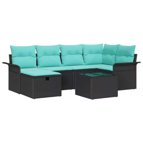  Kerti Kanapé Szett párnával 7 pcs Fekete és Türkiz polirattan