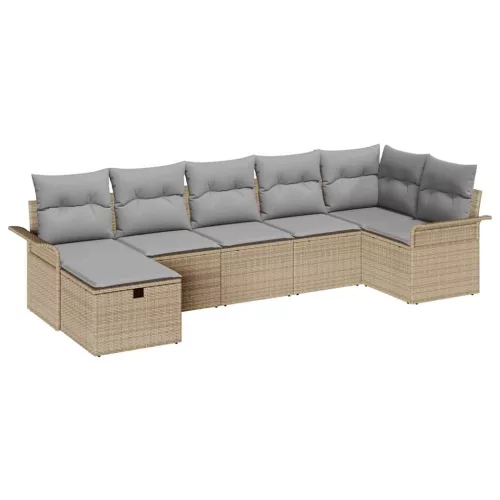  Kerti Kanapé Szett 7 pcs Beige és Világosszürke polirattan