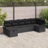  Kerti Kanapé Szett párnával tárolóval 7 pcs Fekete polirattan