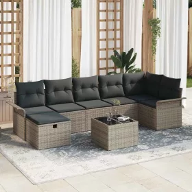    Kerti Kanapé Szett párnával tárolóval 8 pcs Szürke polirattan