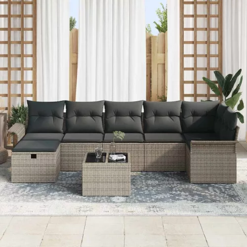  Kerti Kanapé Szett párnával tárolóval 8 pcs Szürke polirattan