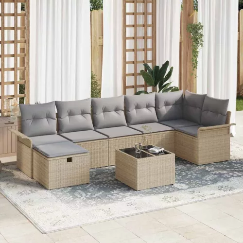  Kerti Kanapé Szett 8 pcs Beige és Világosszürke polirattan