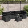  Kerti Kanapé Szett párnával tárolóval 8 pcs Fekete polirattan